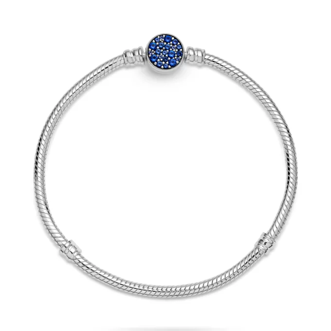 Pandora Moments Sparkling Blue Disc Clasp Snake Chain Bracelet