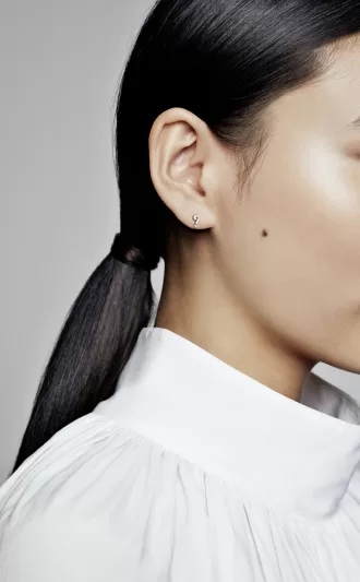 Question mark sterling silver stud earring with clear cubic zirconia