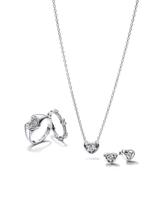 Radiant Heart & Floating Stone Stud Earrings