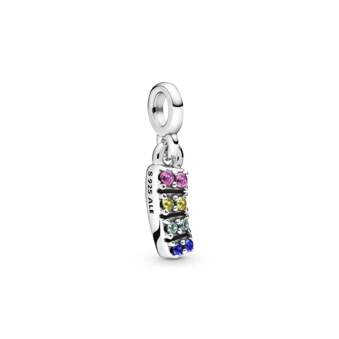 Rainbow sterling silver dangle charm with royal green, cerise, true blue and limelight yellow crystal