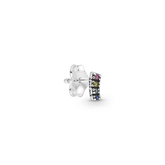 Rainbow sterling silver stud earring with royal green, cerise, true blue and limelight yellow crystal