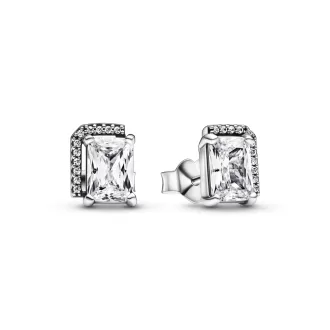 Rectangular Sparkling Halo Stud Earrings