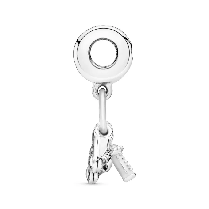 Shoes, baby bottle and heart silver dangle with clear cubic zirconia and white enamel