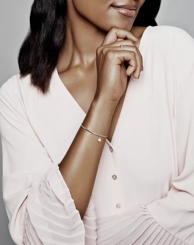 Shooting star sterling silver dangle charm with clear cubic zirconia