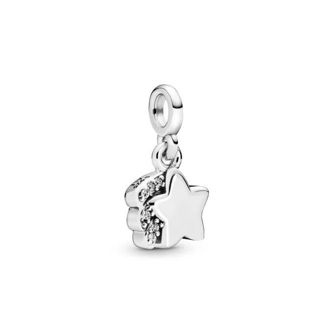 Shooting star sterling silver dangle charm with clear cubic zirconia