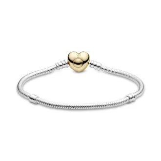 Silver bracelet with heart-shaped 14k Gold Plated  clasp