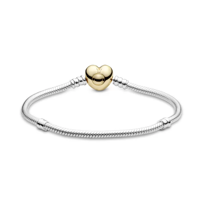 Silver bracelet with heart-shaped 14k Gold Plated  clasp