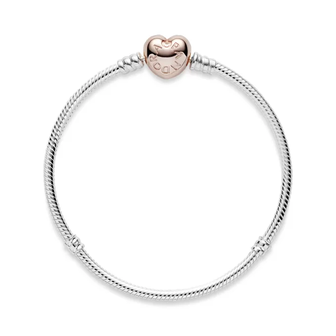 Silver bracelet with heart-shaped 14k Rose Gold-plated clasp Silver bracelet with heart-shaped 14k Rose Gold-plated clasp