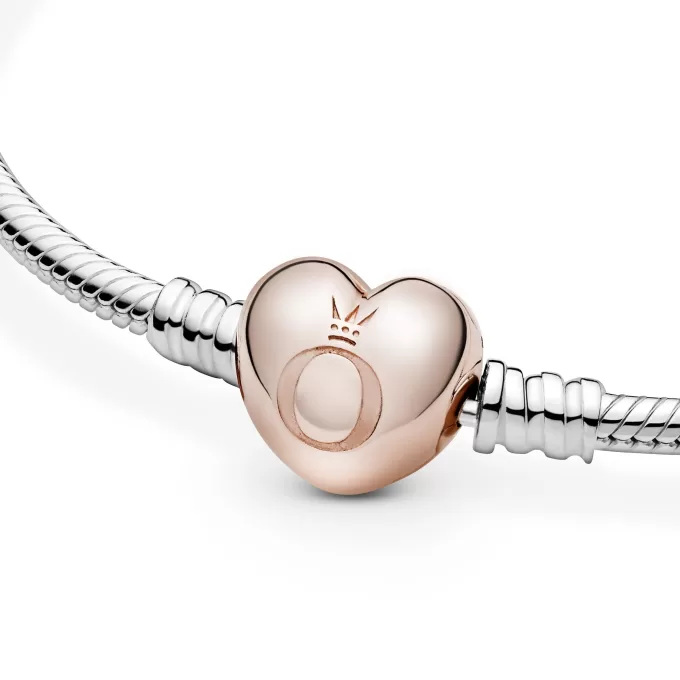 Silver bracelet with heart-shaped 14k Rose Gold-plated clasp Silver bracelet with heart-shaped 14k Rose Gold-plated clasp