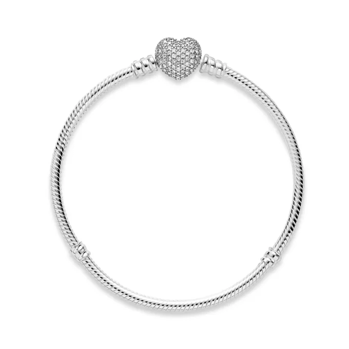 Silver bracelet with heart-shaped clasp and cubic zirconia Silver bracelet with heart-shaped clasp and cubic zirconia