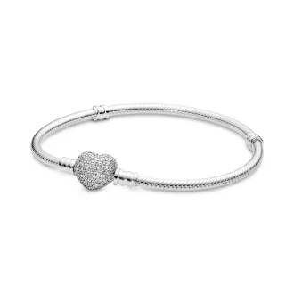 Silver bracelet with heart-shaped clasp and cubic zirconia Silver bracelet with heart-shaped clasp and cubic zirconia