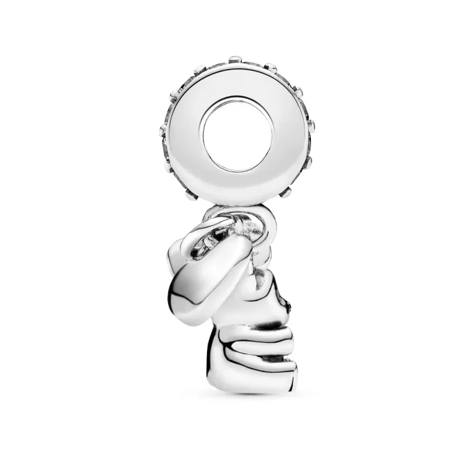 Silver dangle with clear cubic zirconia and silver enamel