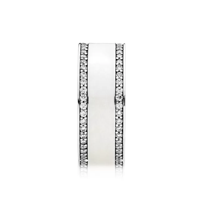 Silver ring with clear cubic zirconia and silver enamel