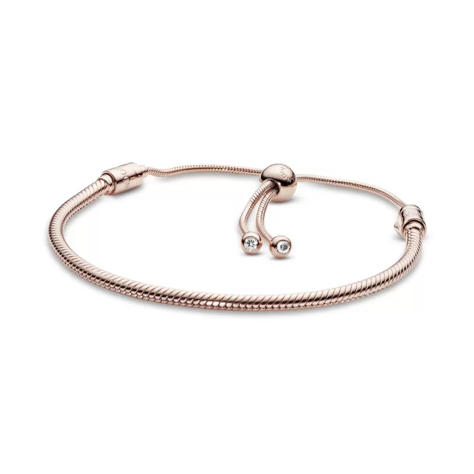 Snake chain 14k Rose Gold-plated bracelet with clear cubic zirconia