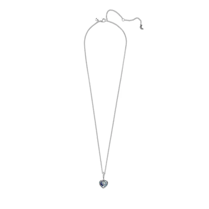 Sparkling Blue Moon & Stars Heart Necklace