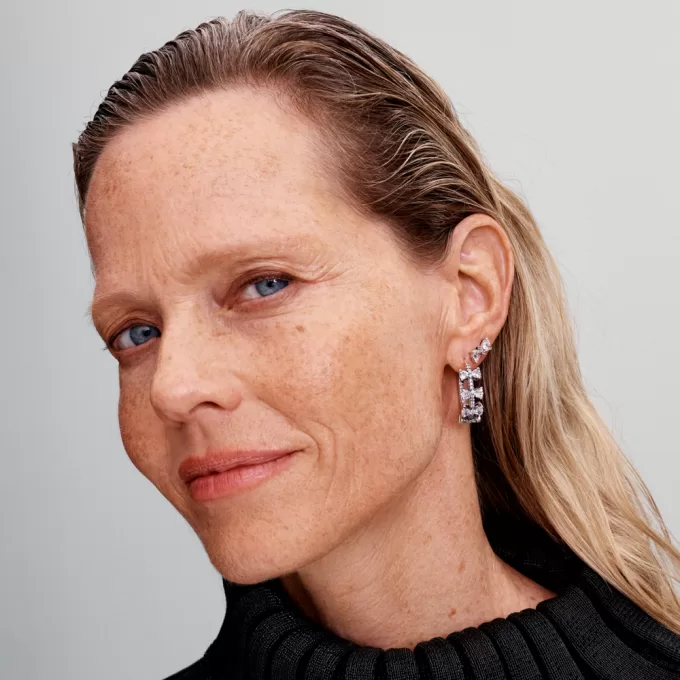 Sparkling Bow Row Hoop Earrings