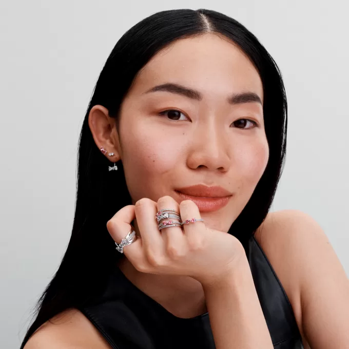 Sparkling Pink Bow Stud Earrings