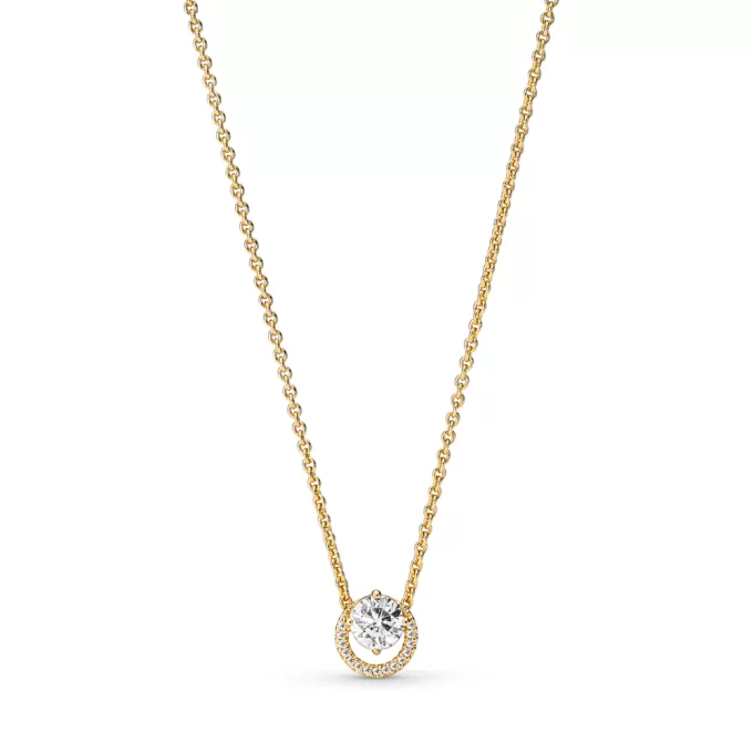 Sparkling Round Halo Pendant Collier Necklace
