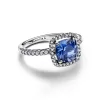 Sparkling Square Blue Halo Statement Ring
