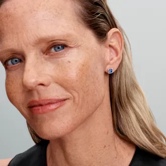 Sparkling Square Blue Halo Stud Earrings