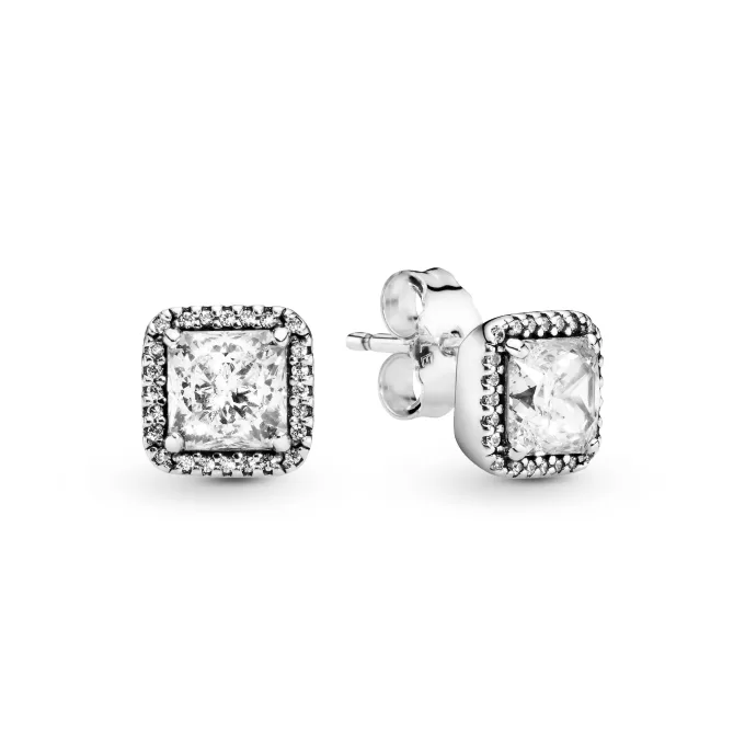 Square silver stud earrings with clear cubic zirconia Square silver stud earrings with clear cubic zirconia