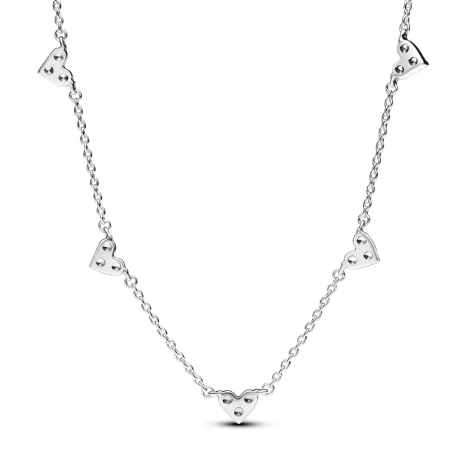 Triple Stone Heart Station Chain Necklace