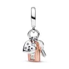 Two-tone Key, Padlock & Heart Triple Dangle Charm