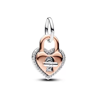 Two-tone Twistable Heart Padlock Double Dangle Charm