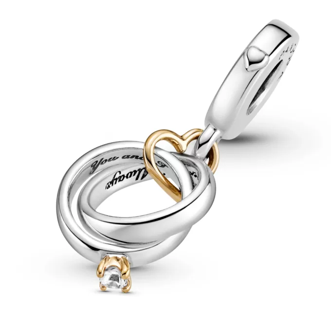 Two-tone Wedding Rings Dangle Charm Two-tone Wedding Rings Dangle Charm